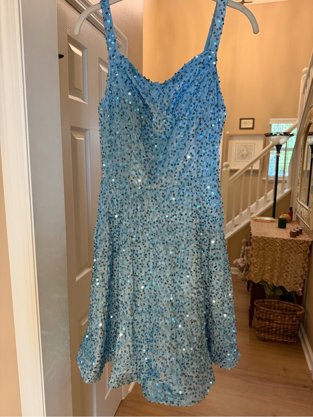 Light Blue Sequin & Velvet Formal/Cocktail Dress with Spaghetti Straps, NWT, 10